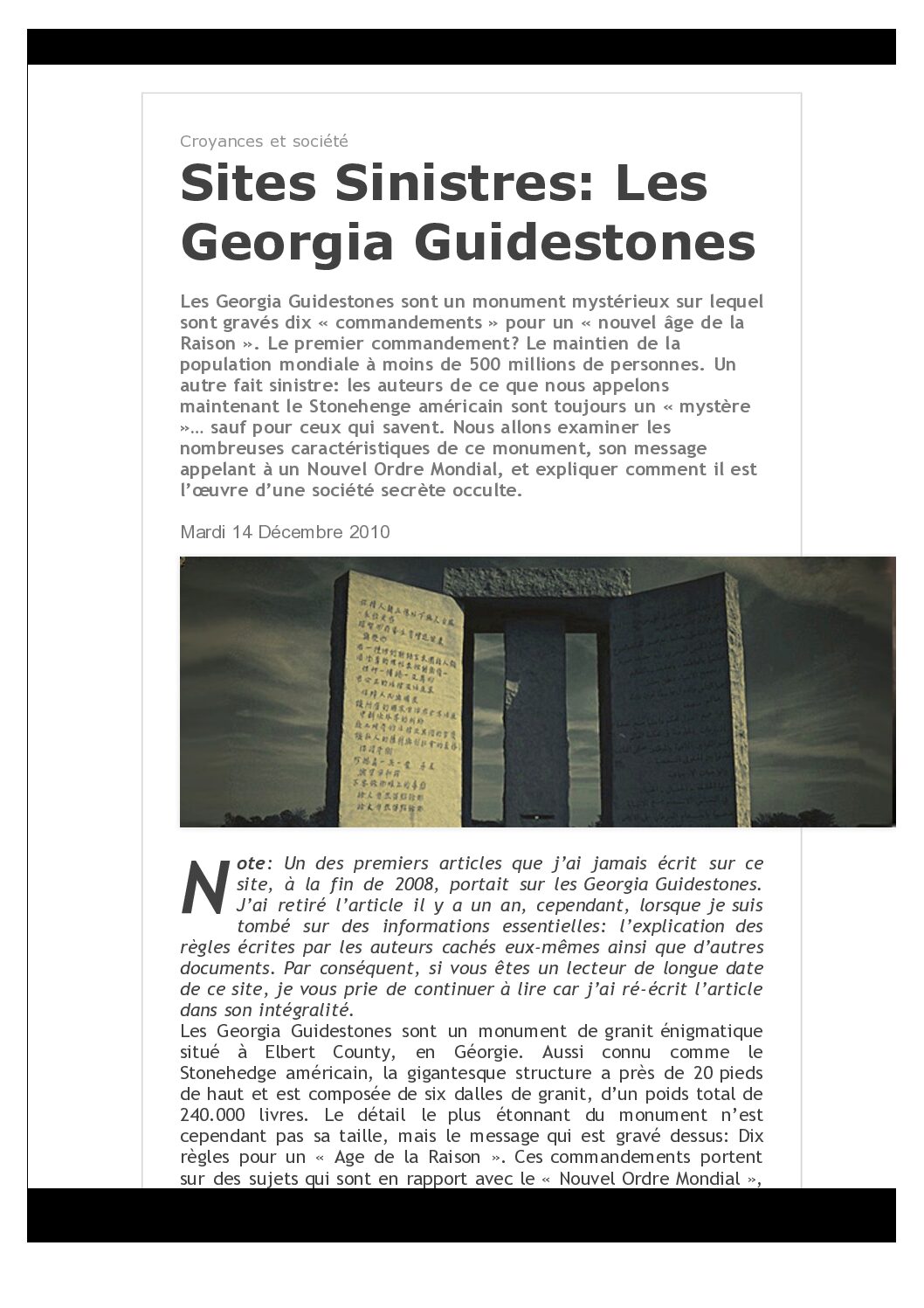 Sites Sinistres – Les Georgia Guidestones